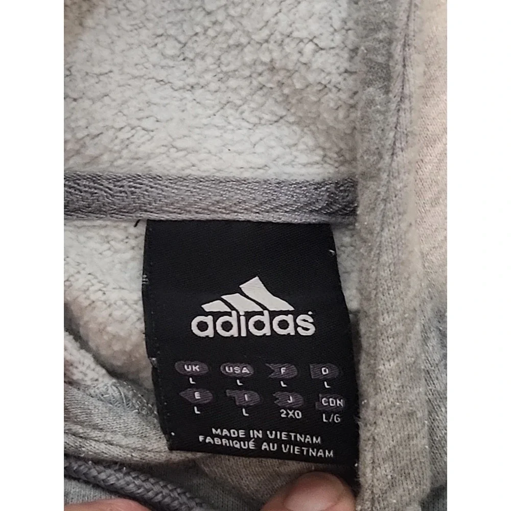 Vintage Adidas‎ Men's Large Hoodie Pullover Gray Striped Sleeves - Excellent